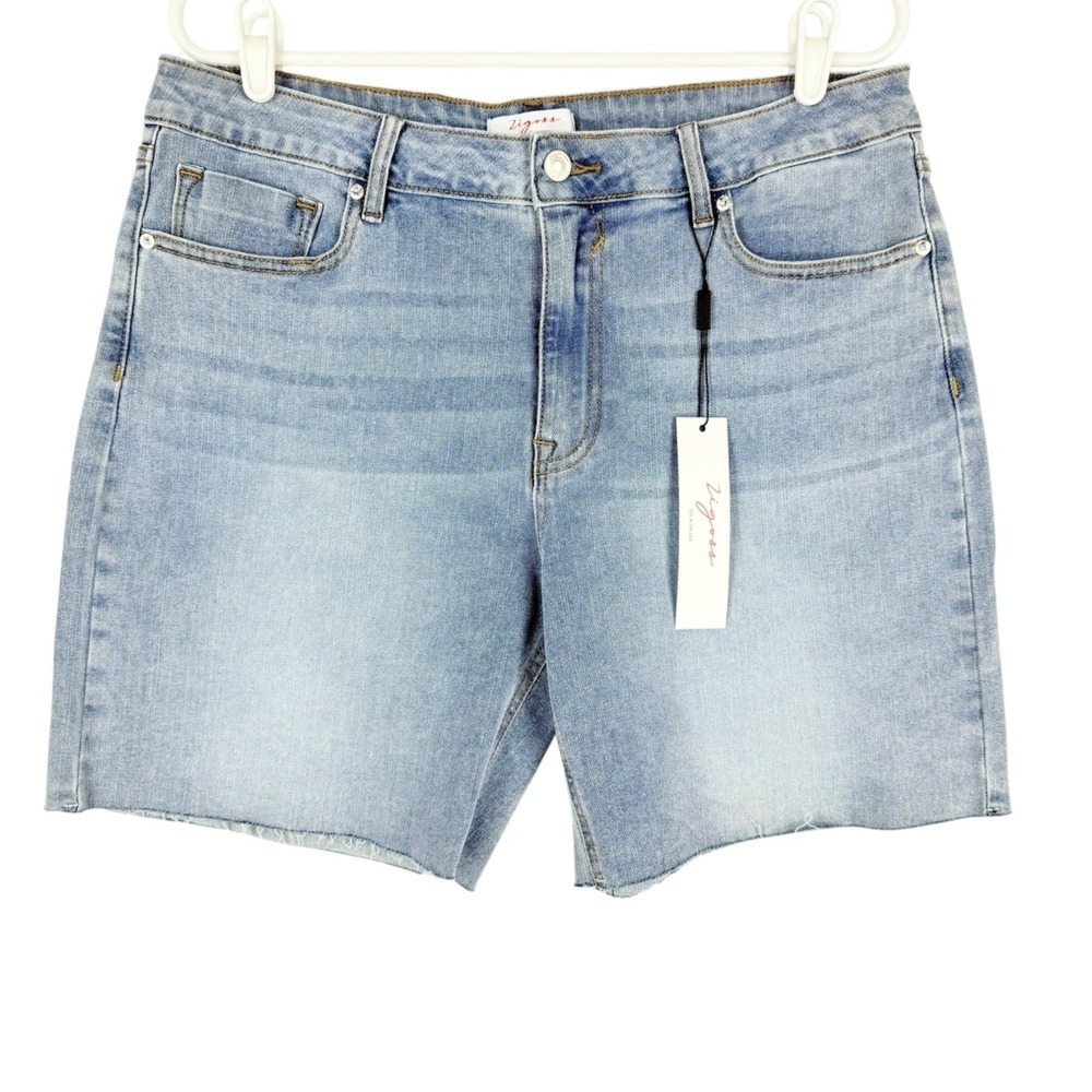 Vigoss Women's Ace High Rise Stretch Raw Hem Denim Bermuda Shorts Size 15/32 NWT